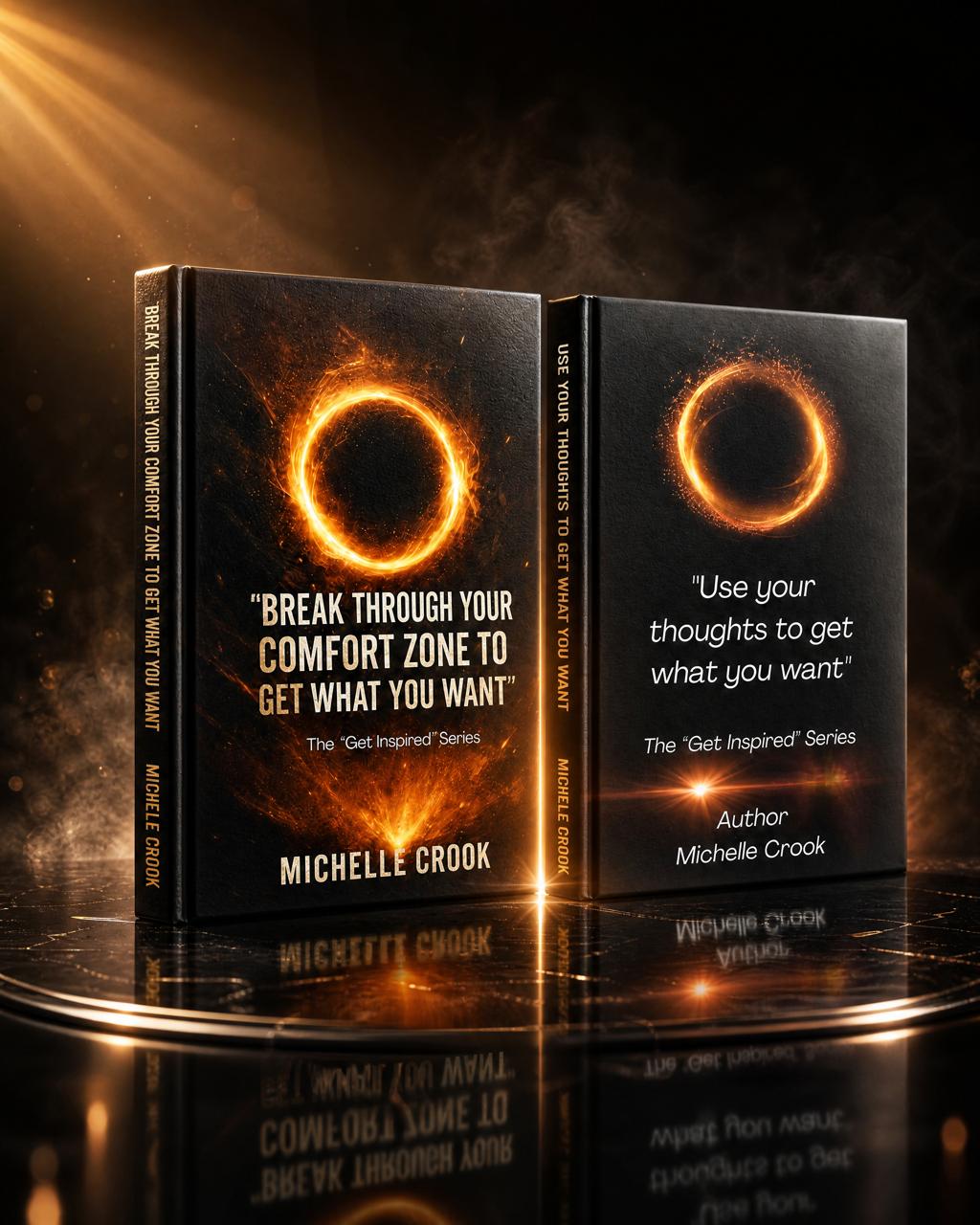 Both books from the Get Inspired Series displayed on a pedestal