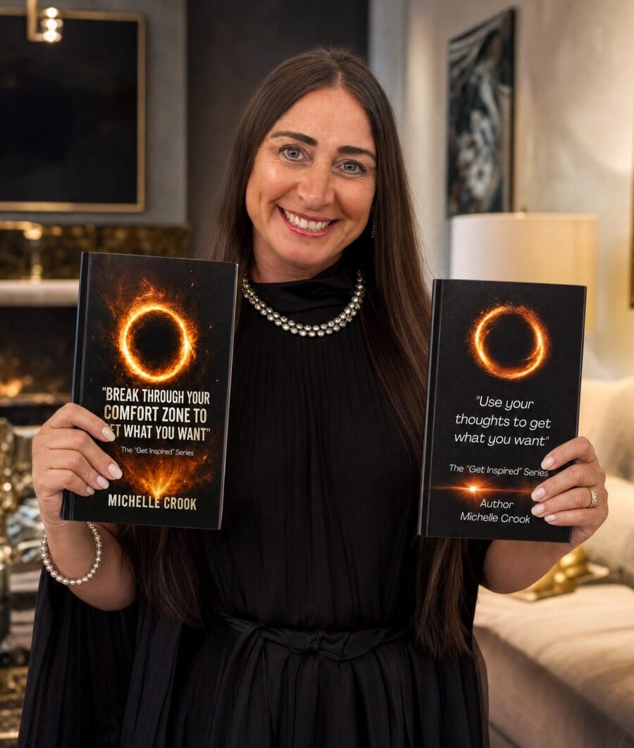 Author Michelle Crook holding both books from the Get Inspired Series